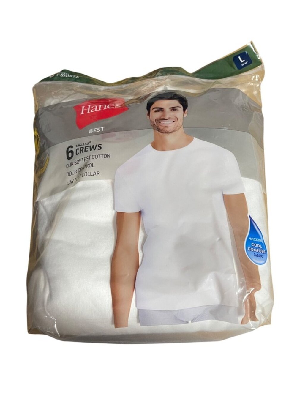 Hanes Mens Tagless White Crewneck T-shirts 6-PackCotton Size Large